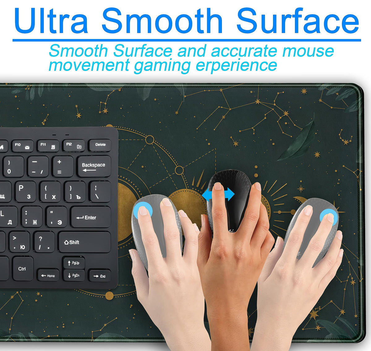 Dark Academia Mousepad Forest Green XXL Desk Mat Gold Moon Phases Large Extended Mouse Pad Gaming
