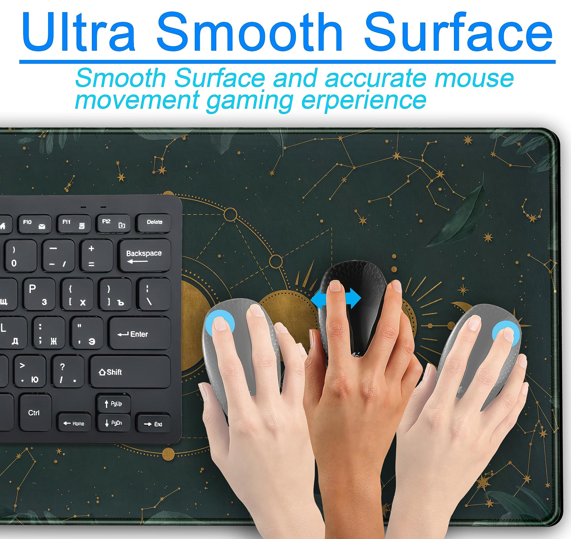 Dark Academia Mousepad Forest Green XXL Desk Mat Gold Moon Phases Large Extended Mouse Pad Gaming