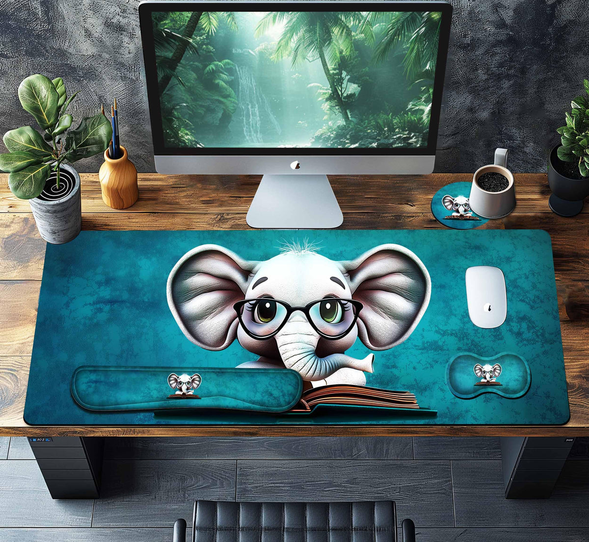 HaoSiTeck 4-Piece Extended Large Mouse Pad Set for Women Men with Elephant Design Includes 35.4 x