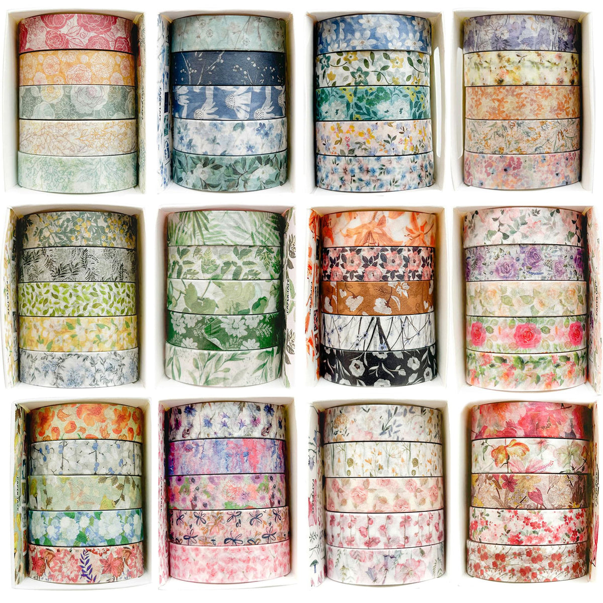 YUBX Flowers Washi Tape Set 60 Rolls Floral Patterns Decorative Skinny Blooms Masking Tapes for