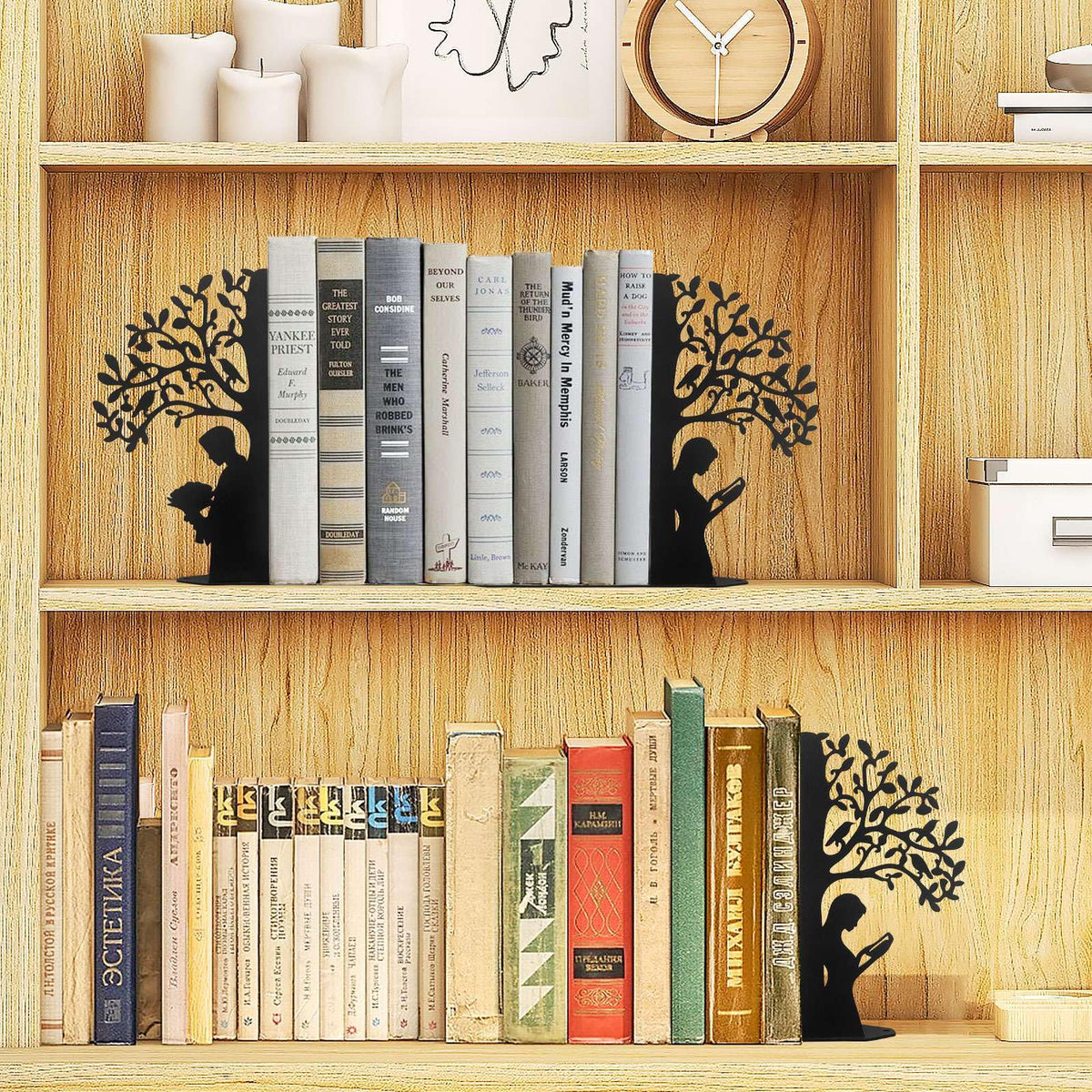 Tree of Life Bookends Decorative Couple Book Ends for Shelves (Black)