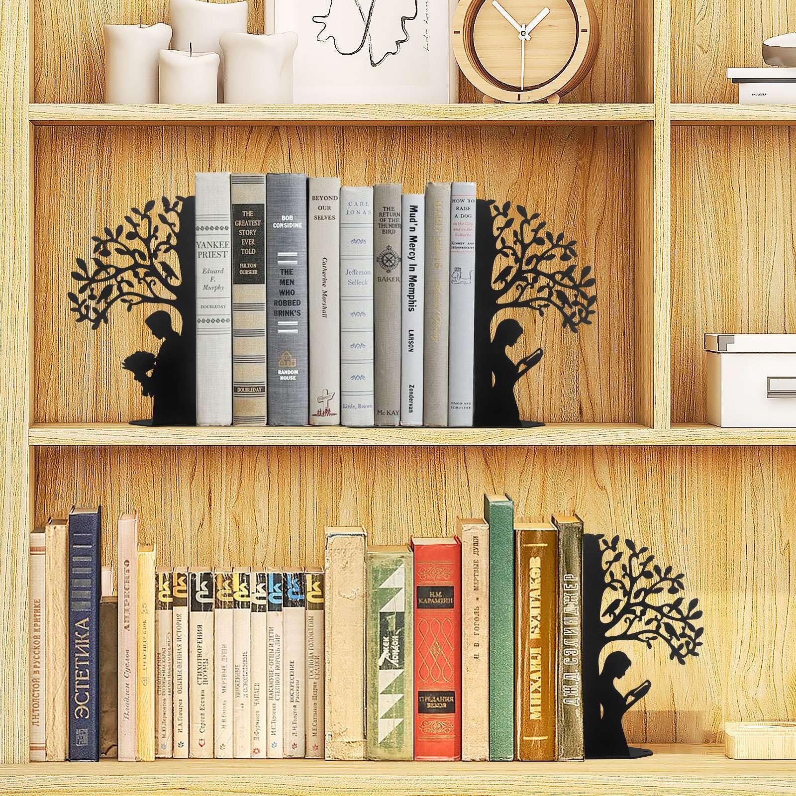 Tree of Life Bookends Decorative Couple Book Ends for Shelves (Black)