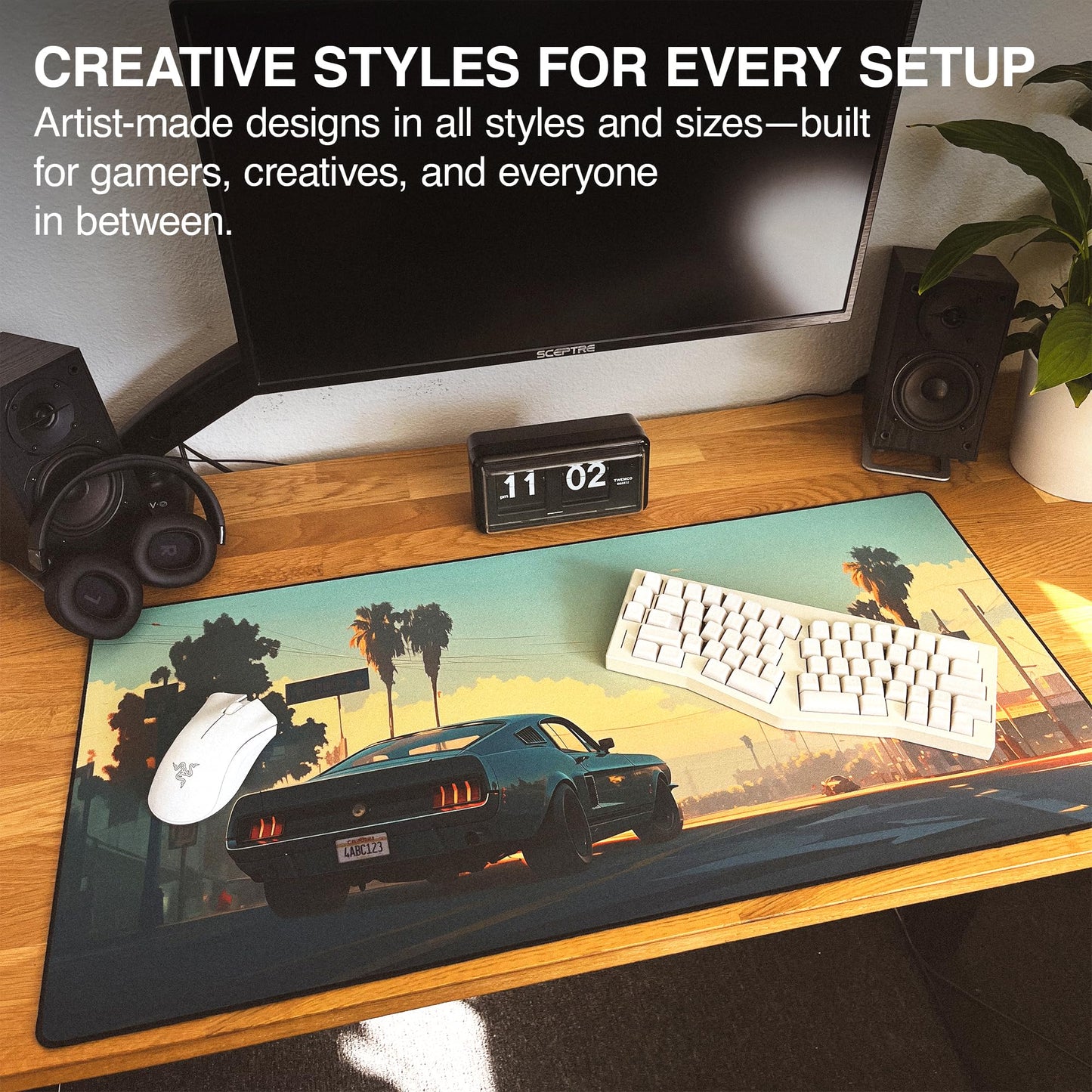 MPCO. Mitsukis-Mustang Large Gaming Desk Pad, 36" x 17" Duraglyde Desk Mat