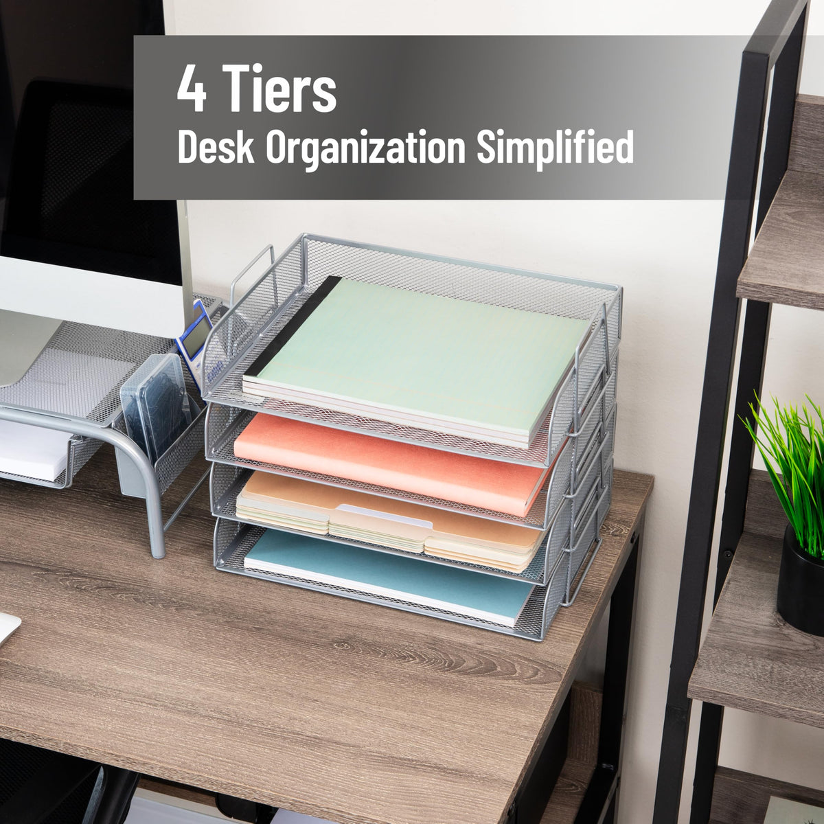 Mind Reader Stackable Paper Tray, Desktop Organizer, File Storage, Office, Metal Mesh, 4 Pcs.