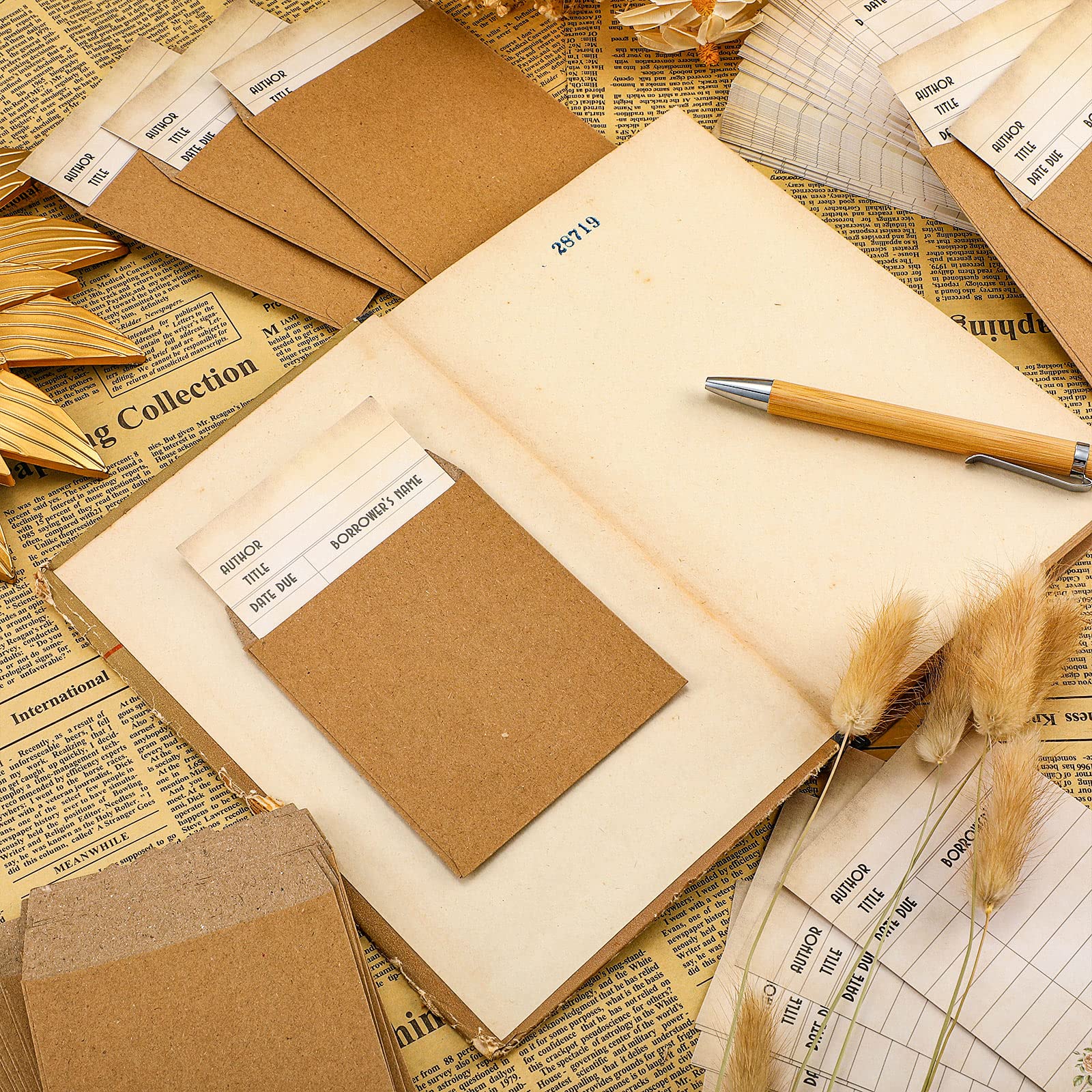 Roowest 120 Pack Library Card Pockets Library Checkout Index Cards, Books