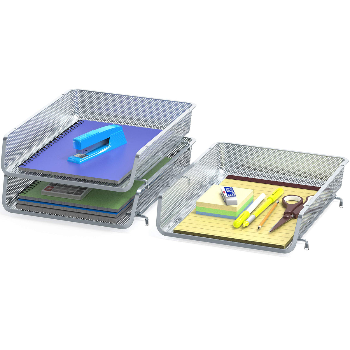 Simple Houseware Stackable Letter Tray Organizer, 3-Pack, Silver