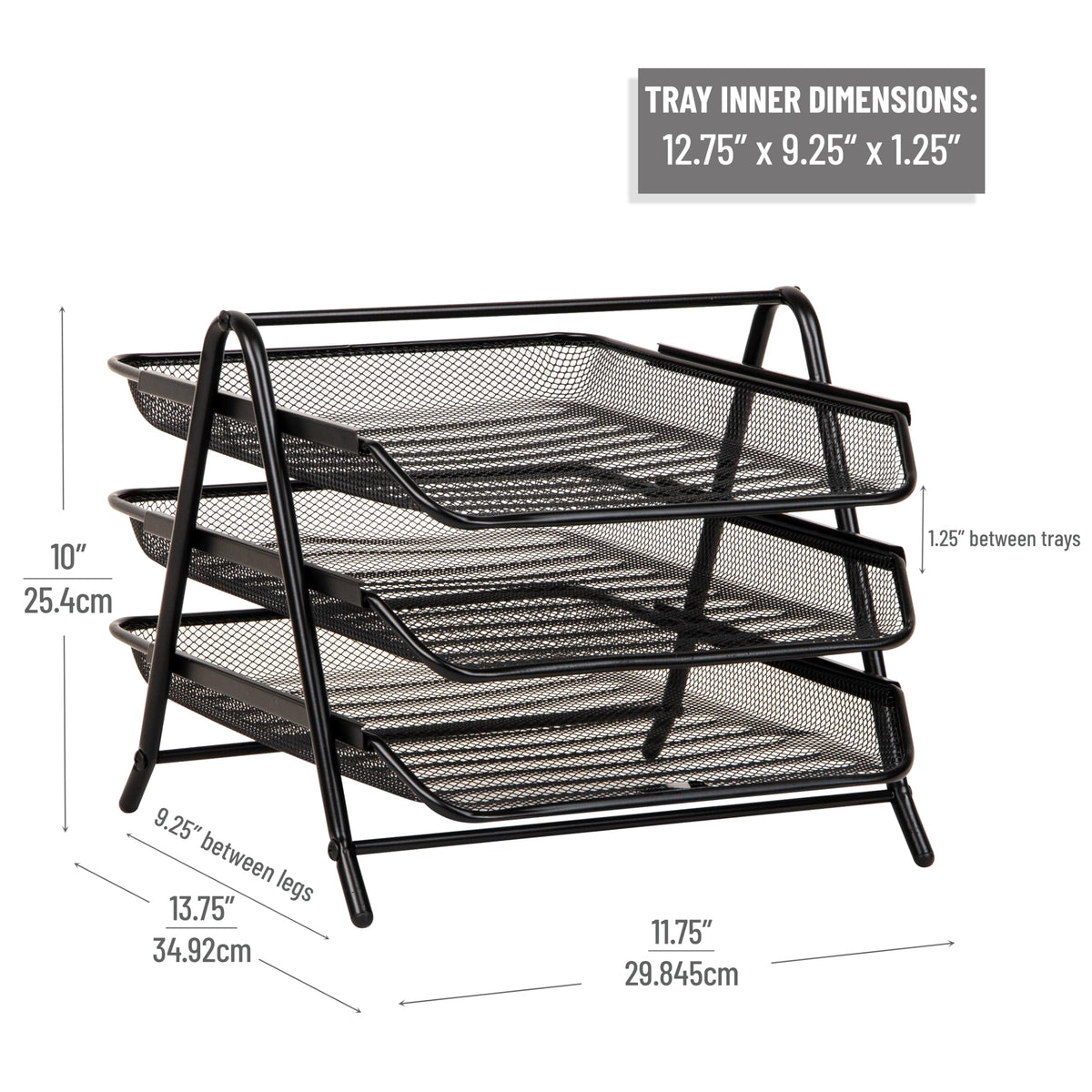 Mind Reader 3-Tier Paper Tray, Desktop Organizer, File Storage, Workspace, Office, Metal Mesh