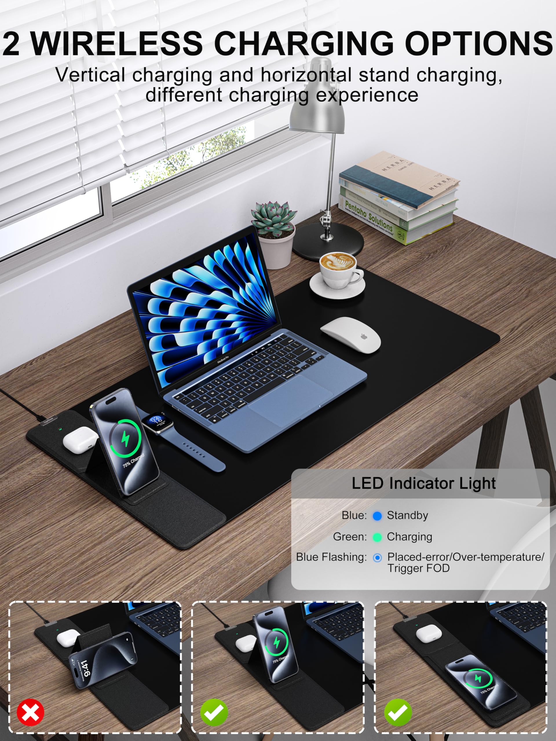 Mouse Pad with Wireless Charging, Foldable Phone Holder, Large Desk Mat
