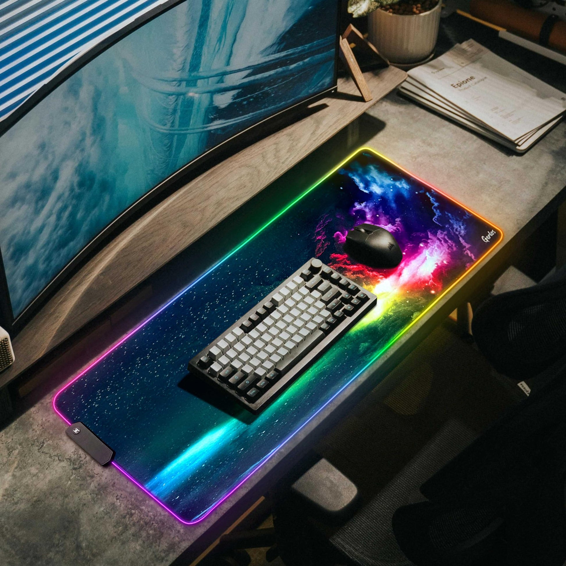 Gerlos RGB Gaming Mouse Pad, Large LED Desk Mat for Gamer, 31.5" x 11.8"