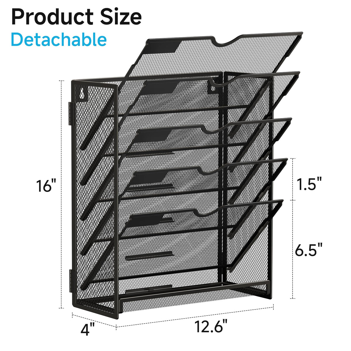 Lavatino 6-Tier Hanging File Organizer, Wall Mount File Holder for Mails Folders Papers Magazine