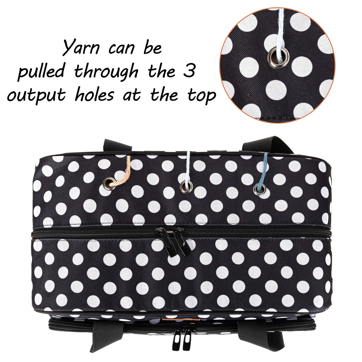 CURMIO Yarn Storage Bag for Crochet Hooks, Knitting Project, Dots