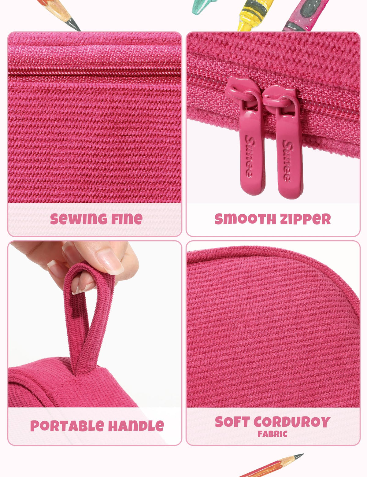 SUNEE Cute Pencil Case, Large Pencil Pouch, Soft Corduroy Fabric Big Pencil Bag with Zipper, Kawaii