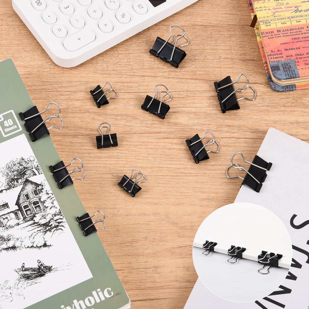 Colored Paper Clips and Black Binder Clips for Office Home School Supplies