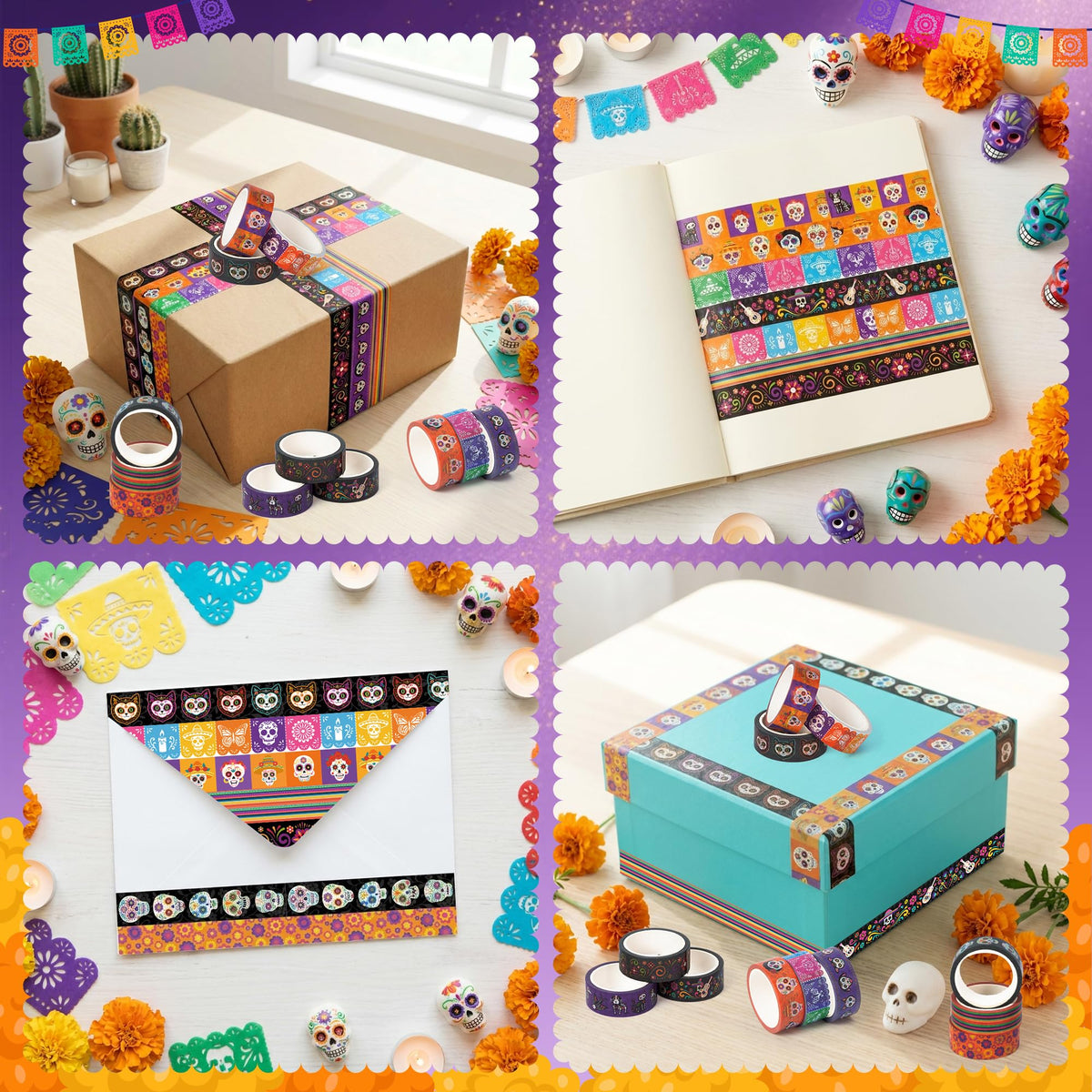 BkeeCten Day of the Dead Washi Tape, 12 Rolls Sugar Skull Decorative Tape