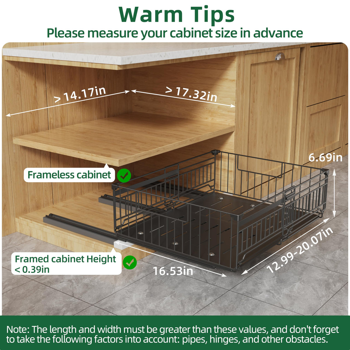 NETEL 1 Pack Expandable Pull Out Cabinet Organizer, 16.5" Deep