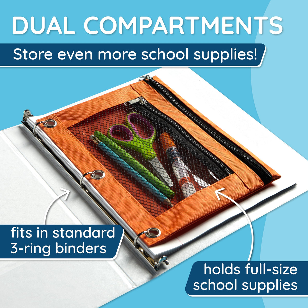 Blue Summit Supplies 30 Pencil Pouches, 3 Ring, Mesh Window, Assorted