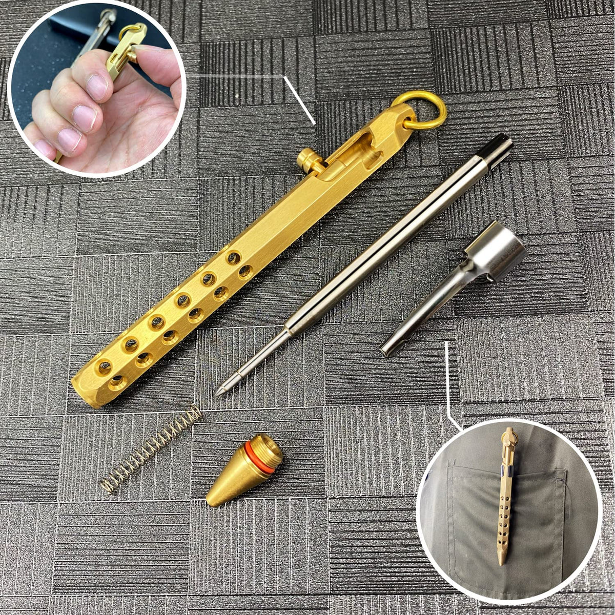 Bolt Action Pen, Metal edc Tactical Pocket Pen, Brass Pen with Refills