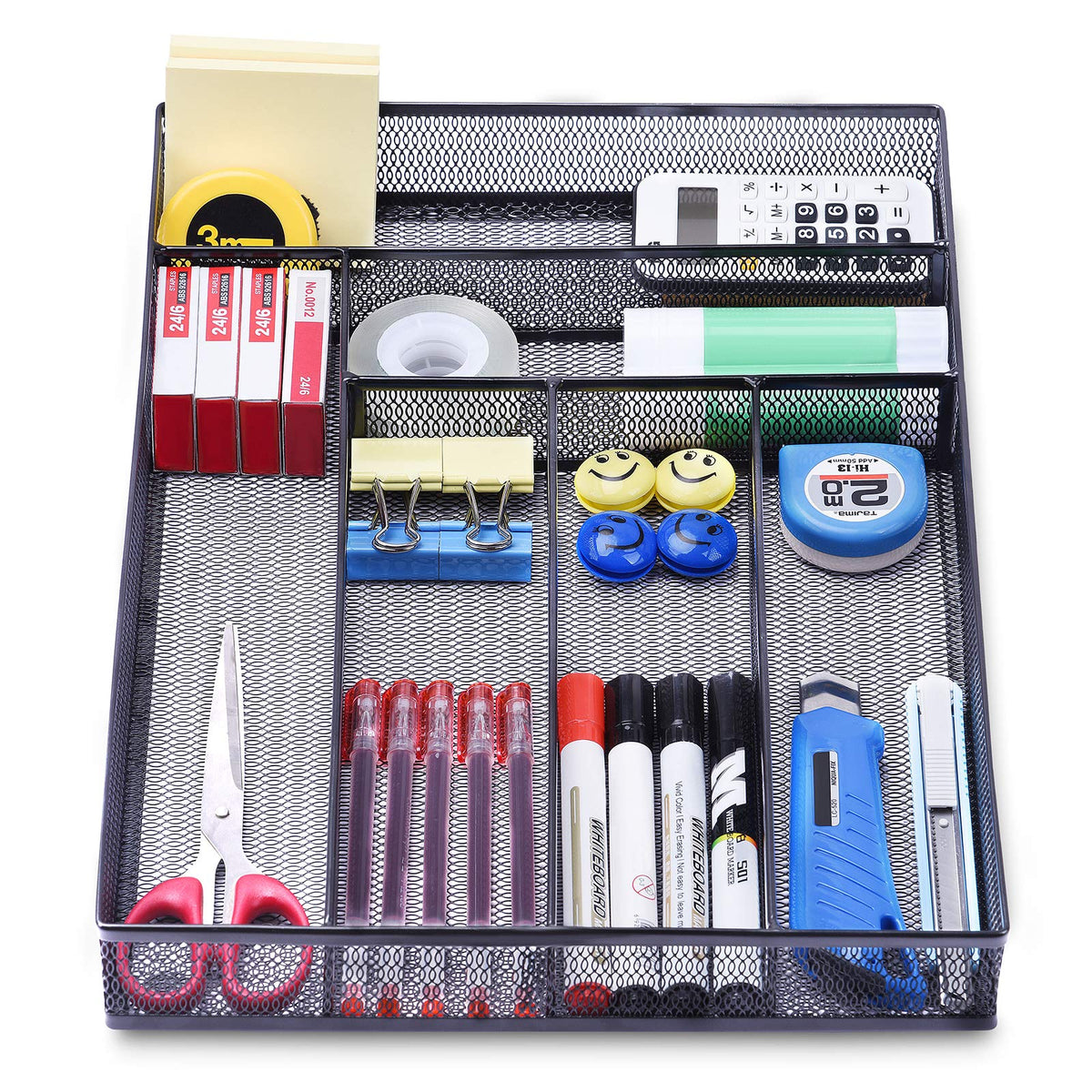WuGeShop Desk Drawer Organizer with 6 Compartments, Mesh Drawer Organizer Tray for Stationery