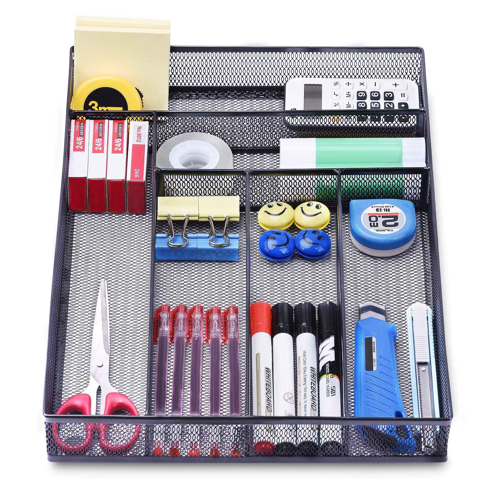 WuGeShop Desk Drawer Organizer with 6 Compartments, Mesh Drawer Organizer Tray for Stationery
