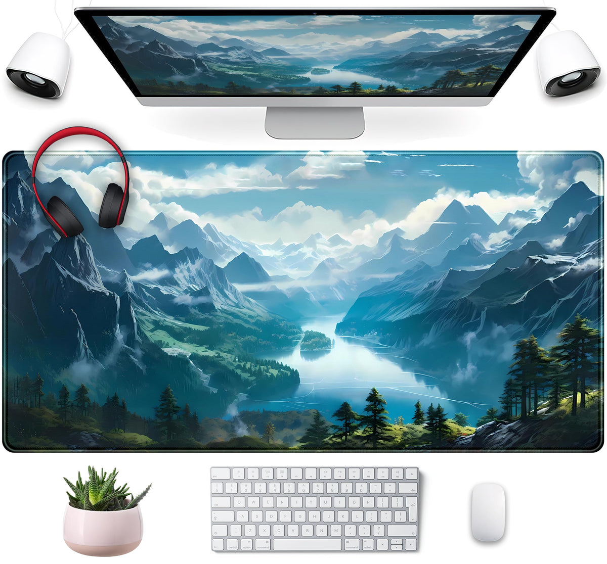 Aesthetic Mountain Vista Desk Mat, Blue Natural Wonder XXL Large Extended Gaming Mouse Pad Mat