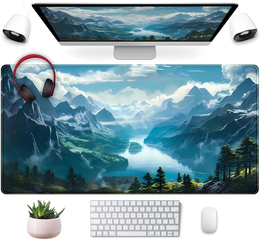 Aesthetic Mountain Vista Desk Mat, Blue Natural Wonder XXL Large Extended Gaming Mouse Pad Mat