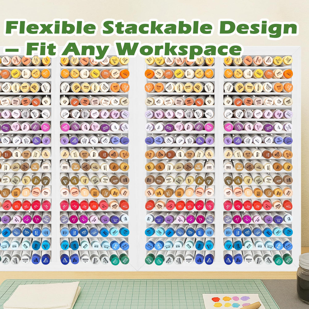 PROLEE Marker Organizer for 224 Markers, Wooden Alcohol Marker Holder with 32 Compartments