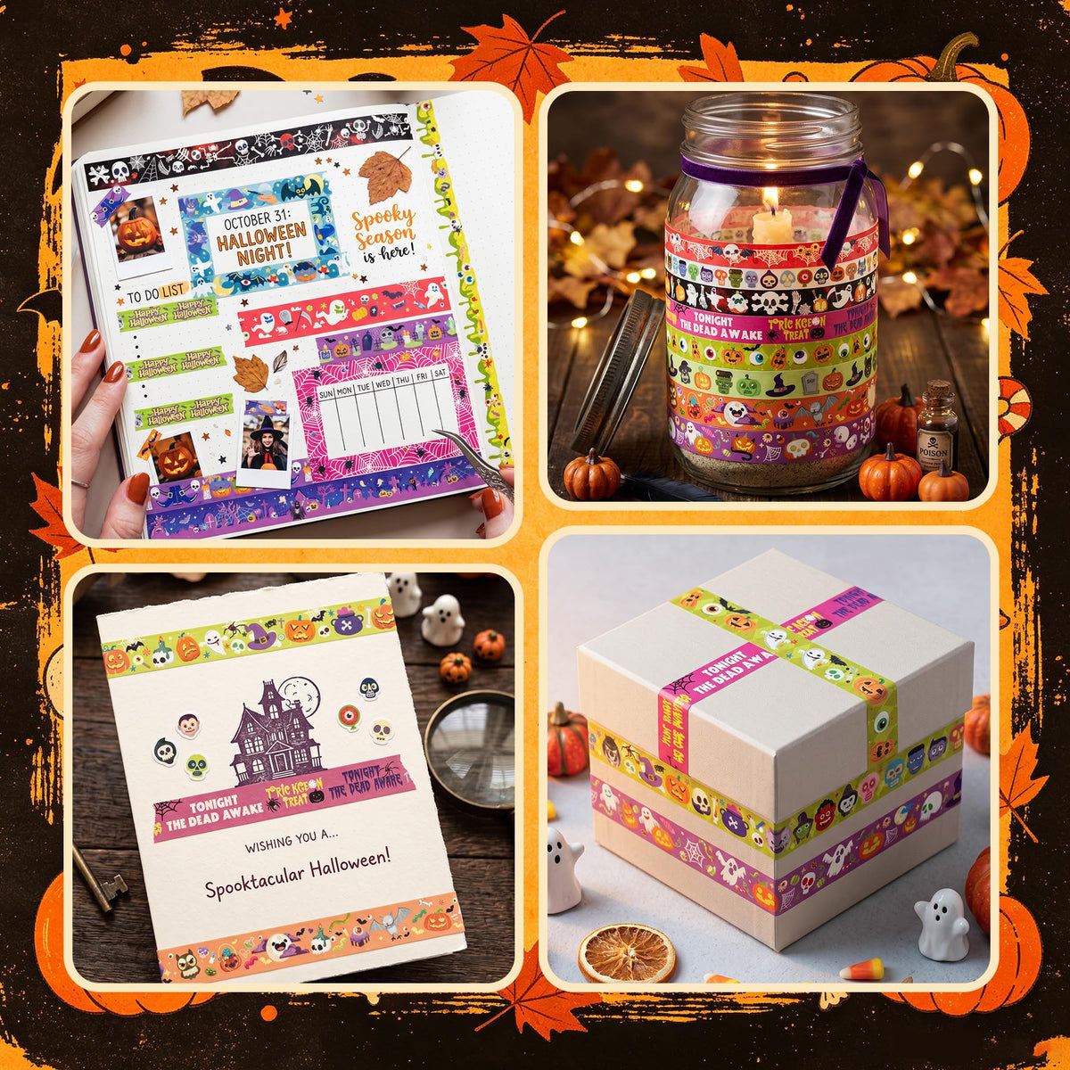 Bomichi 18 Rolls Halloween Thin Decorative Scrapbook Washi Tape Set