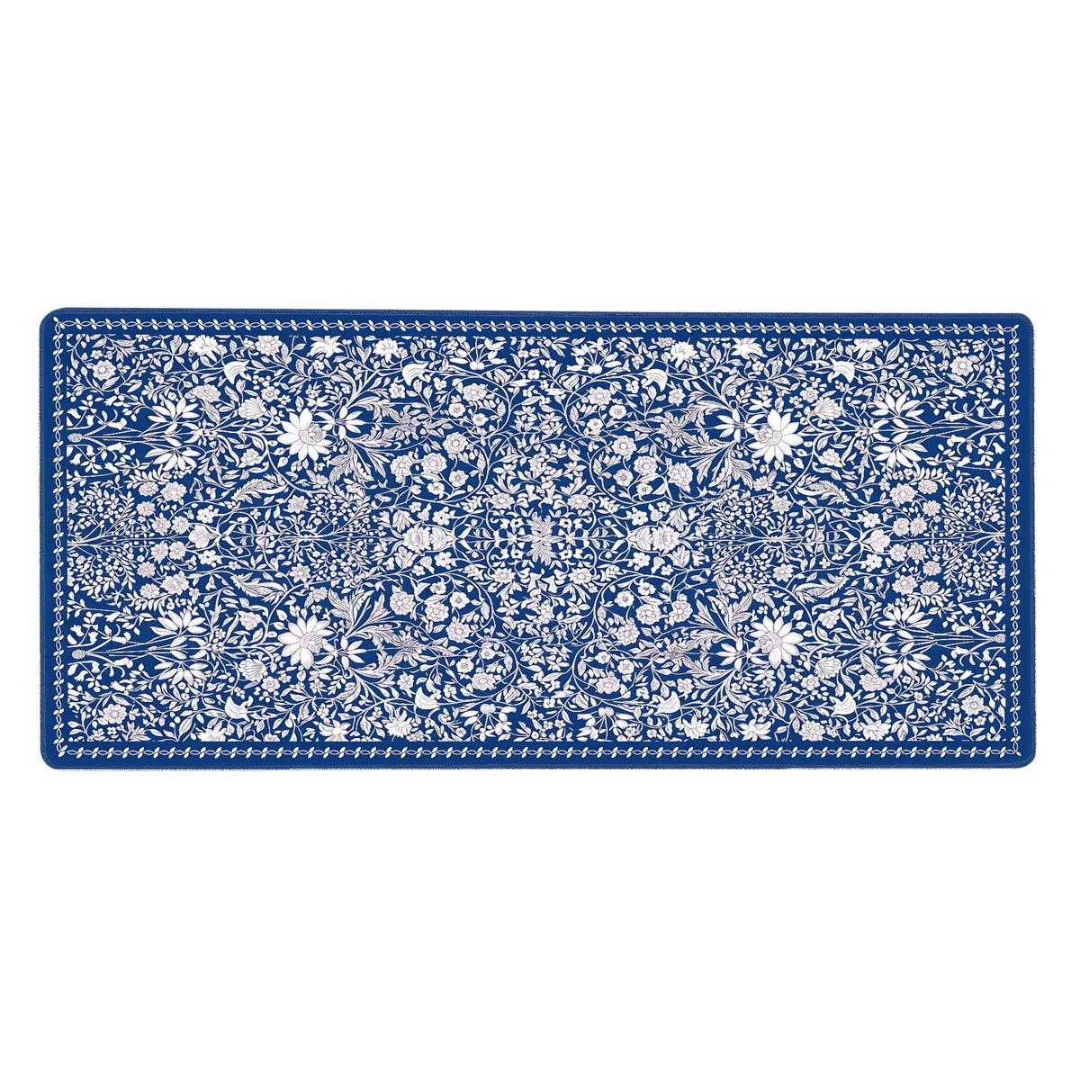 Cute Floral Aesthetic Daisy Gaming Mouse Pad, White Blue Chinoiserie Desk Mat with Anti-Slip Base &