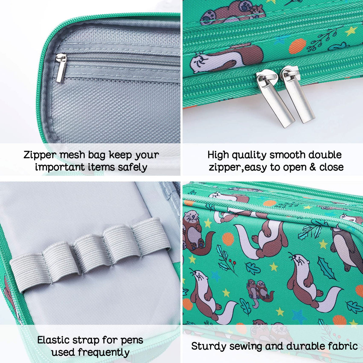 LParkin Cute Otter Gifts, Otters Pencil Case Super Large Capacity, Canvas 3 Compartments Pen Bag