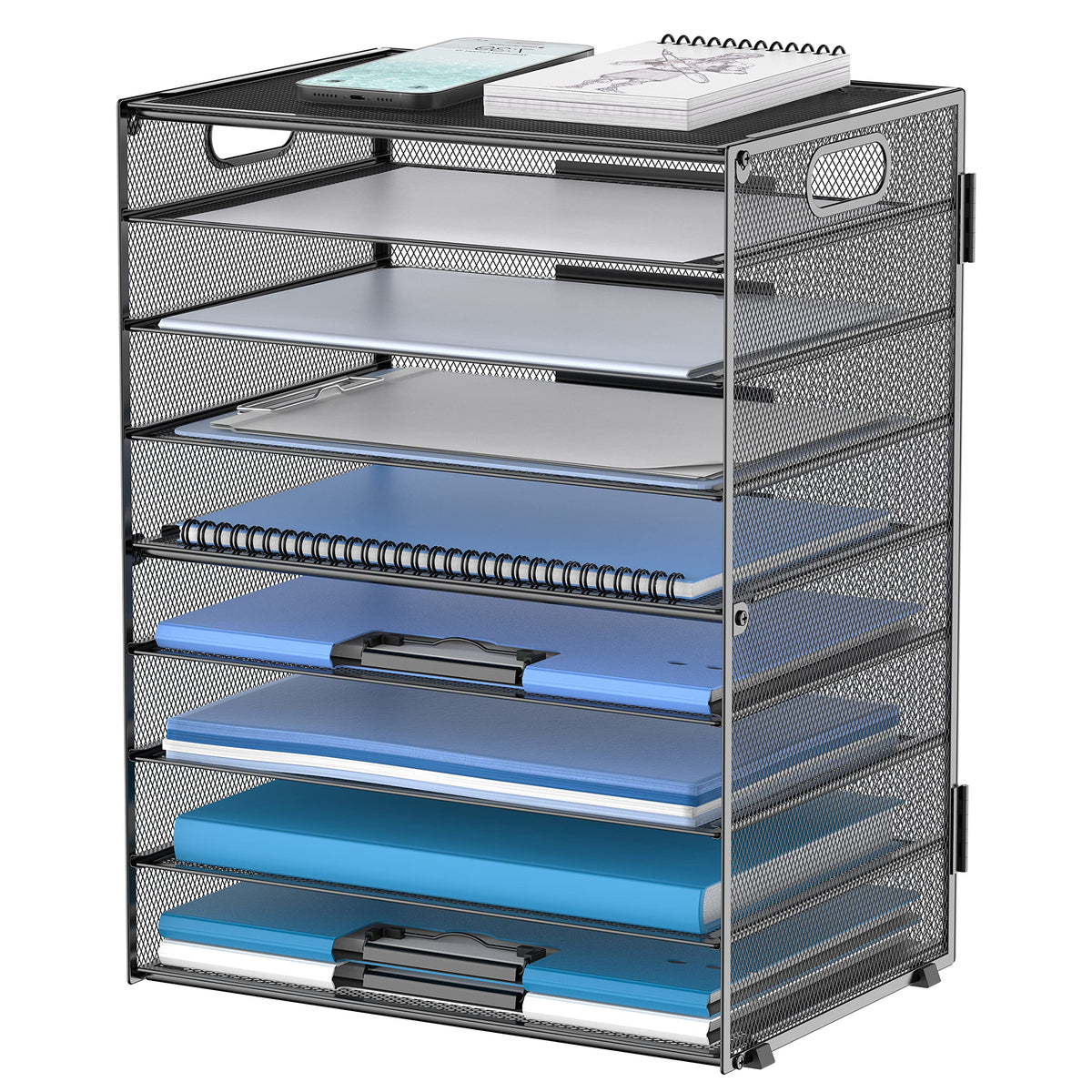 9-Tier Paper Organizer for Desk, Letter Tray with Handles, Black, 2 Pack