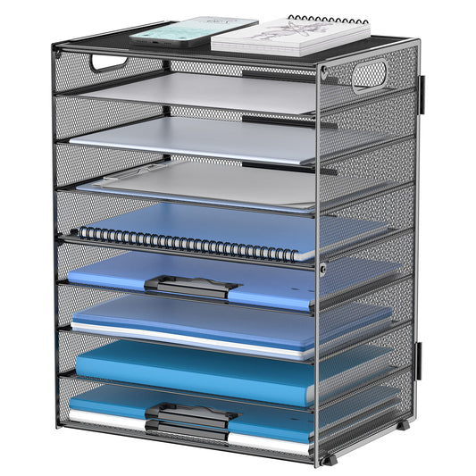 9-Tier Paper Organizer for Desk, Letter Tray with Handles, Black, 2 Pack