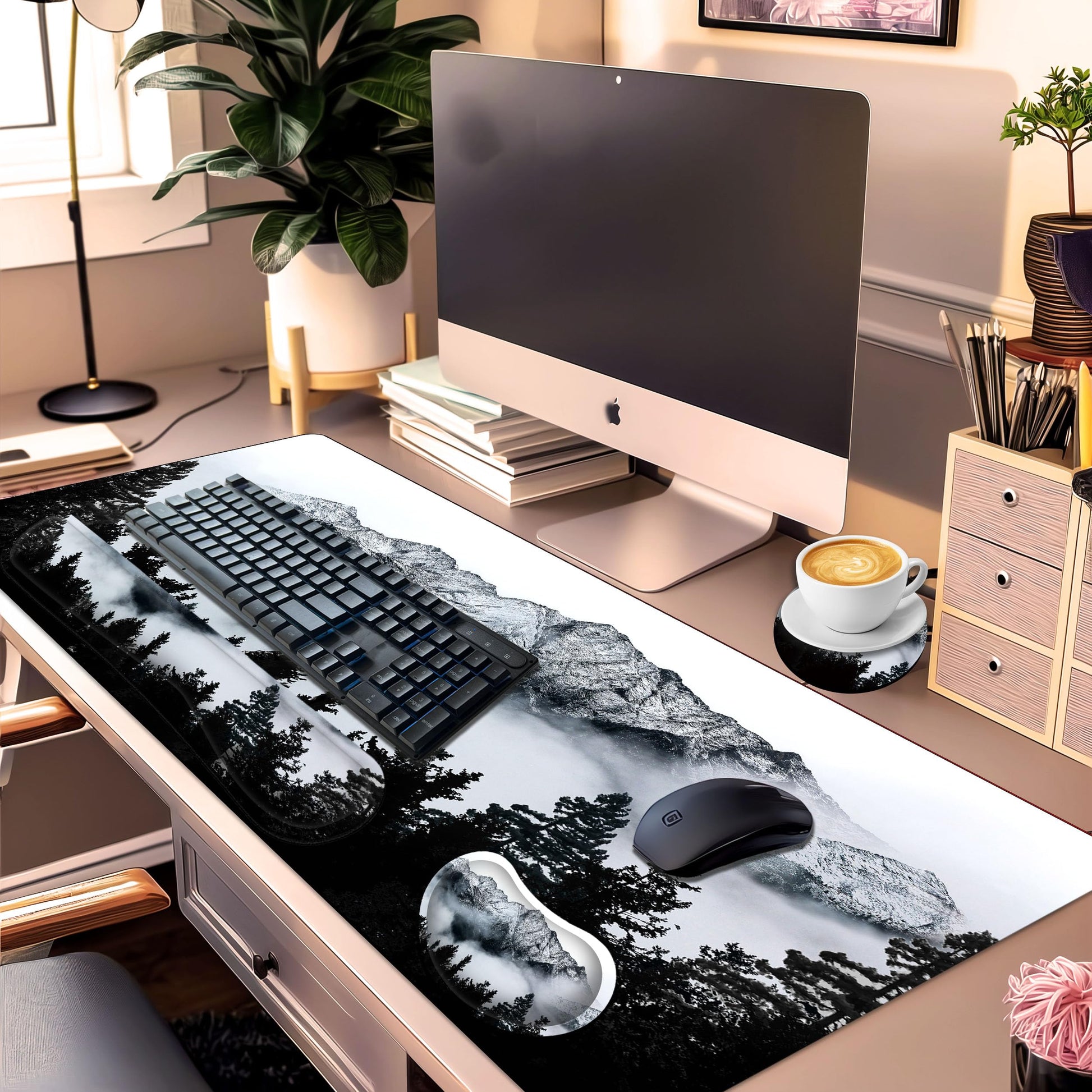 JYCUHTCL Large Gaming Mouse Pad Set 35.4 x 15.7 with Keyboard Wrist Rest, Wrist Support, and