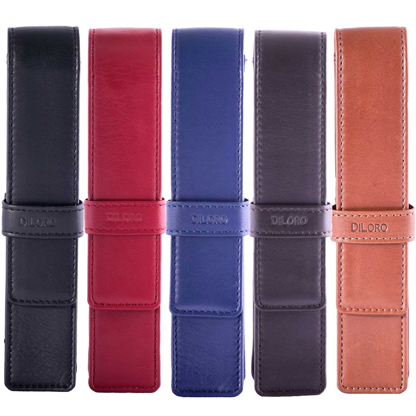 DiLoro Leather Single Pen Case Pencil Pouch Holder for One Fountain Ballpoint Rollerball Pen and