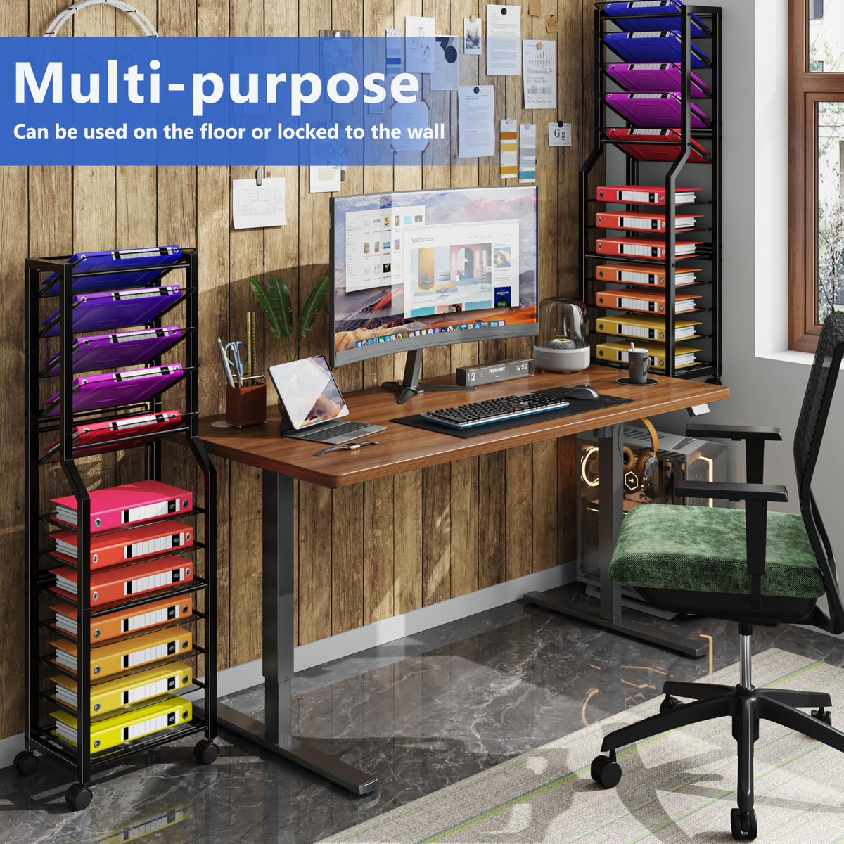 Simple Trending 12 Tier Rolling File Cart, Desk File Organizer with Sliding Trays and Metal Mesh
