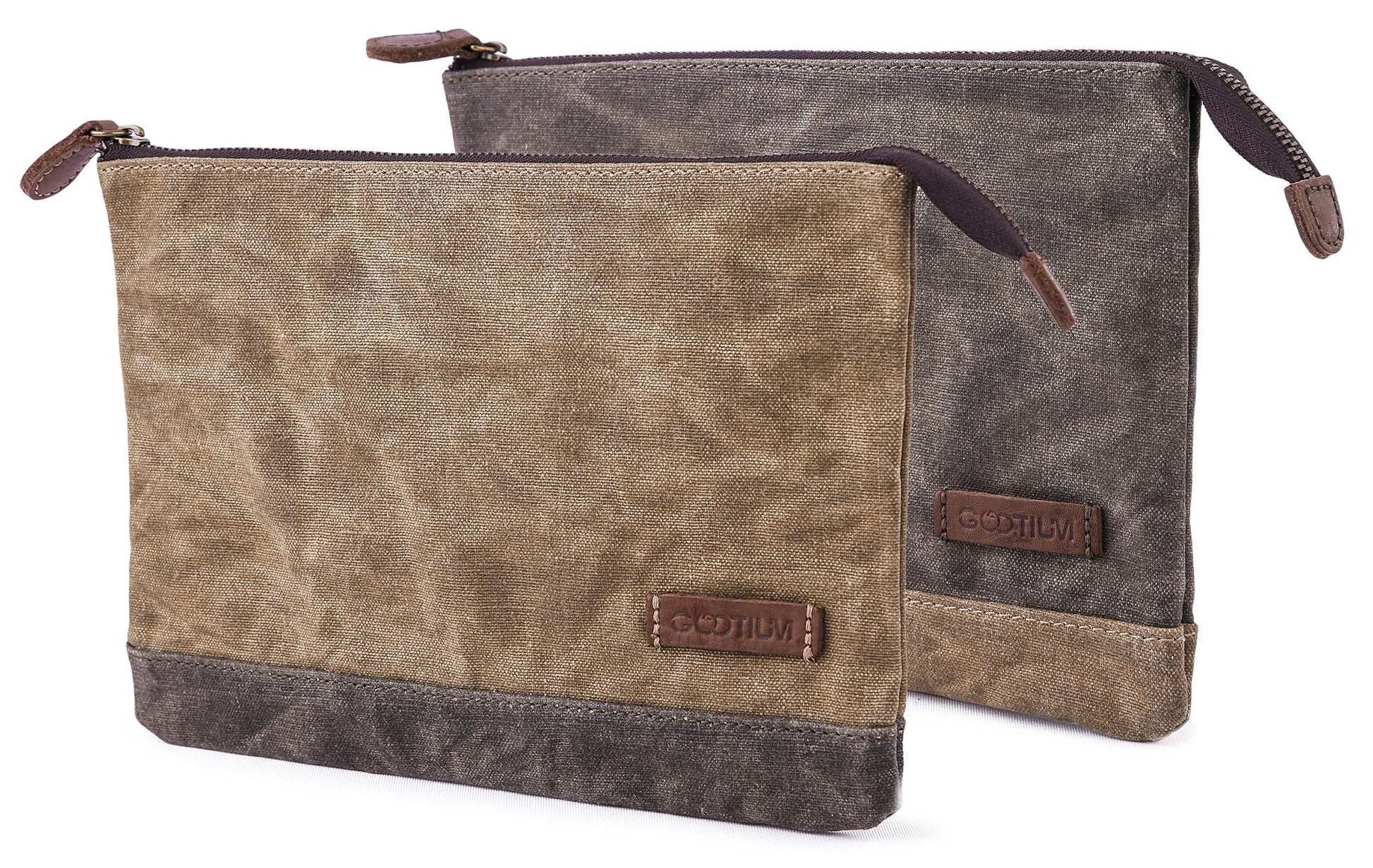 GOOTIUM Waxed Canvas Zip Pouch Set - Zippered Makeup Bag Office Supply Folio Pencil Bag