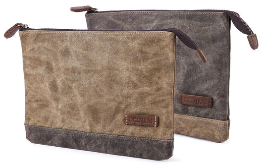 GOOTIUM Waxed Canvas Zip Pouch Set - Zippered Makeup Bag Office Supply Folio Pencil Bag