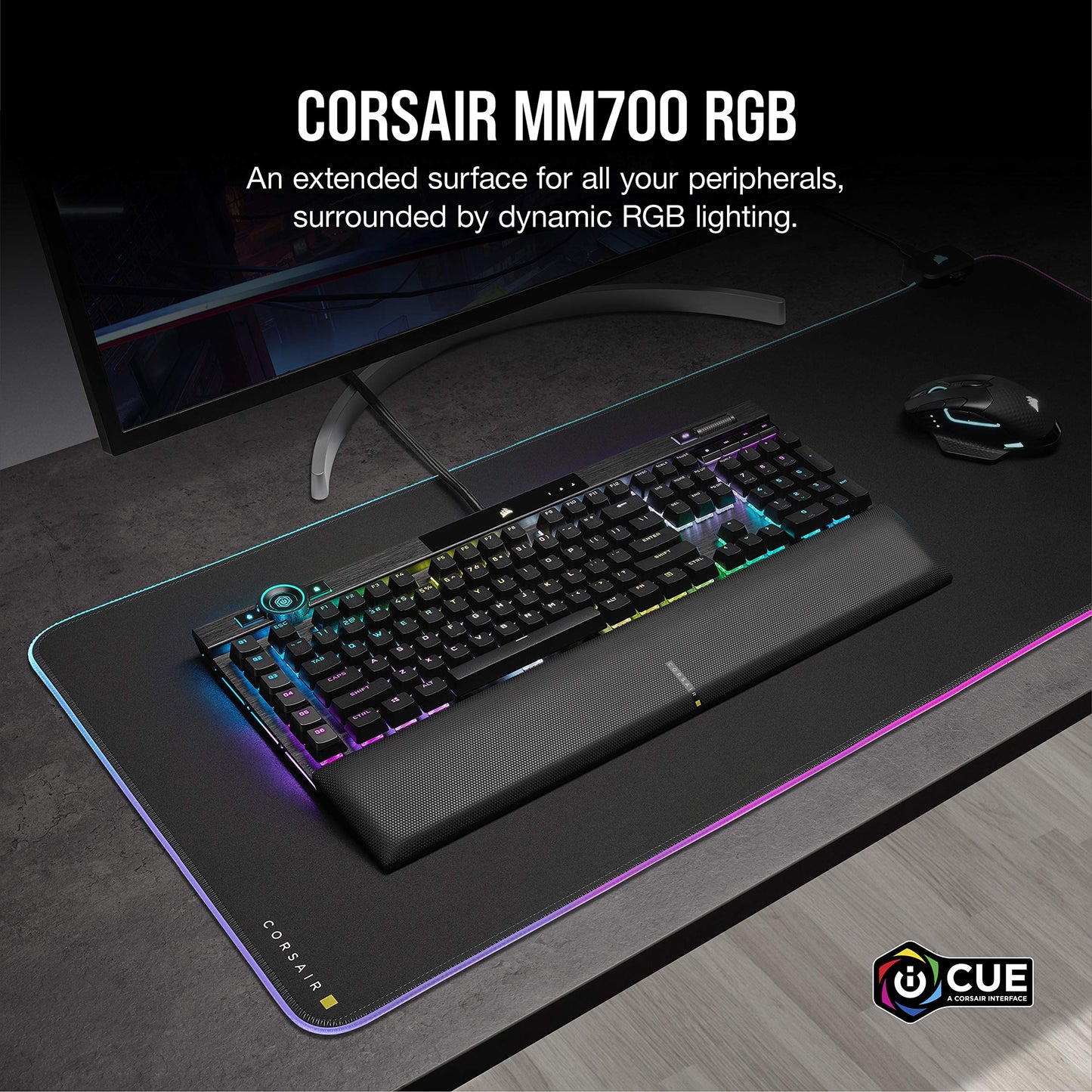 Corsair MM700 RGB Extended Cloth Gaming Mouse Pad - 36.6" x 15.8" - 360° RGB Lighting - Two USB