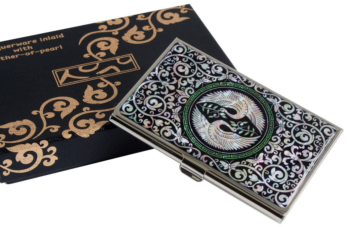 Antique Alive Mother of Pearl Design RFID Blocking Protection Business Card Case, Credit Card