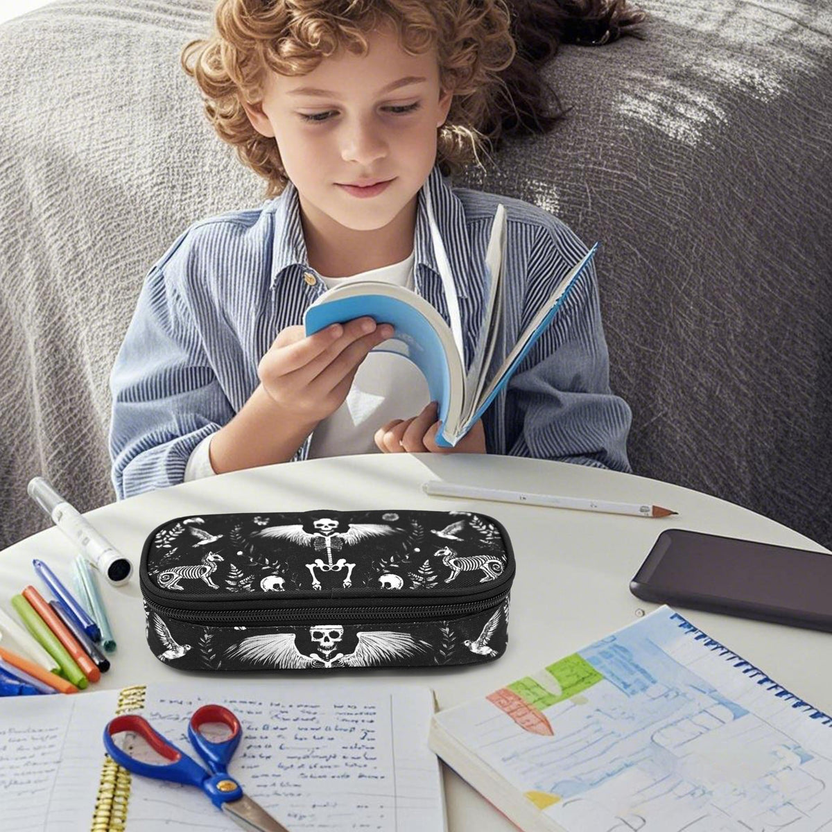 Droerfes Goth Skull Pencil Case Pencil Pouch Large Capacity Pen Bag School Office Organizer