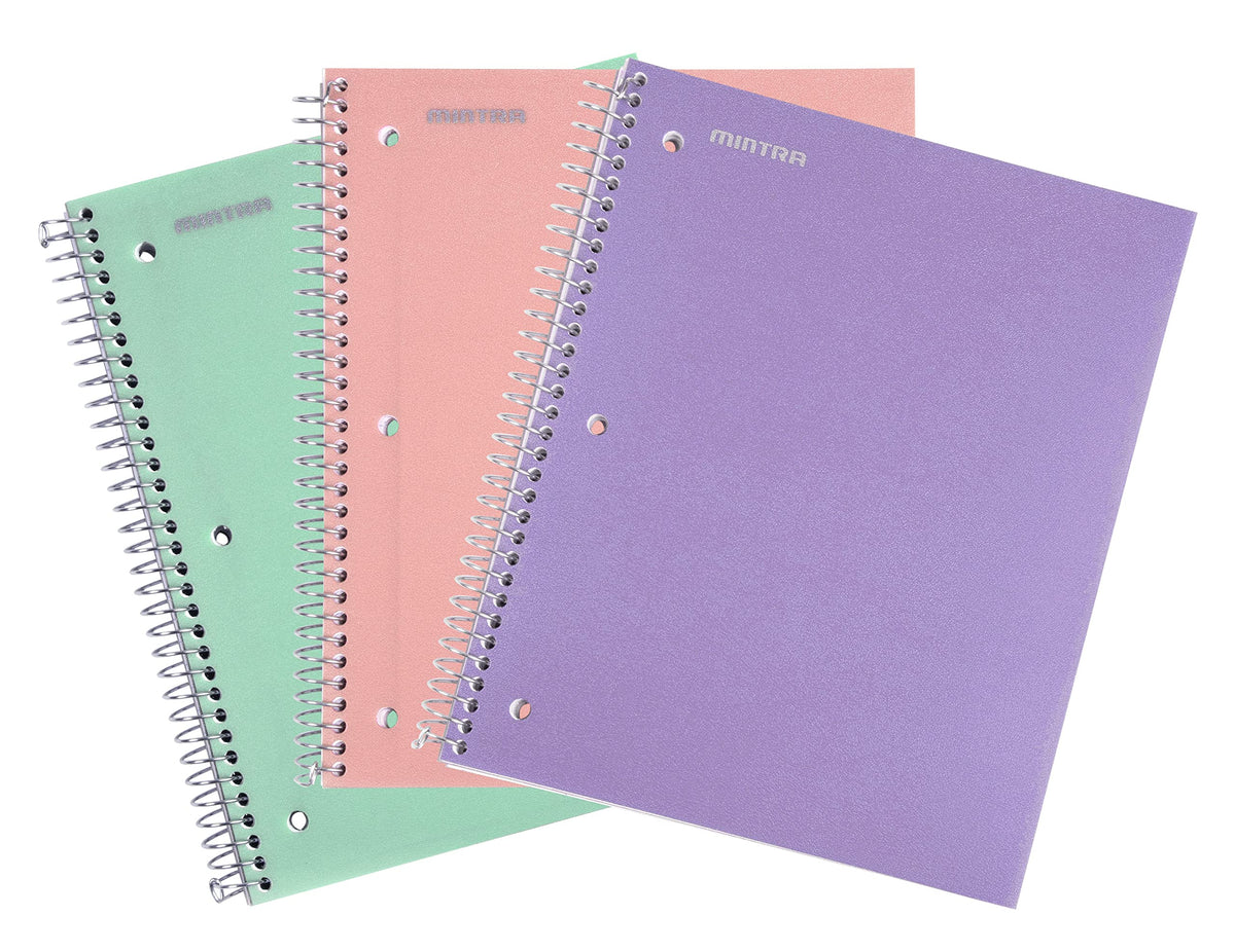 Mintra Office Durable Spiral Notebooks, 3 Subject (Lavender, Sage Green, Salmon, College Ruled 3pk)