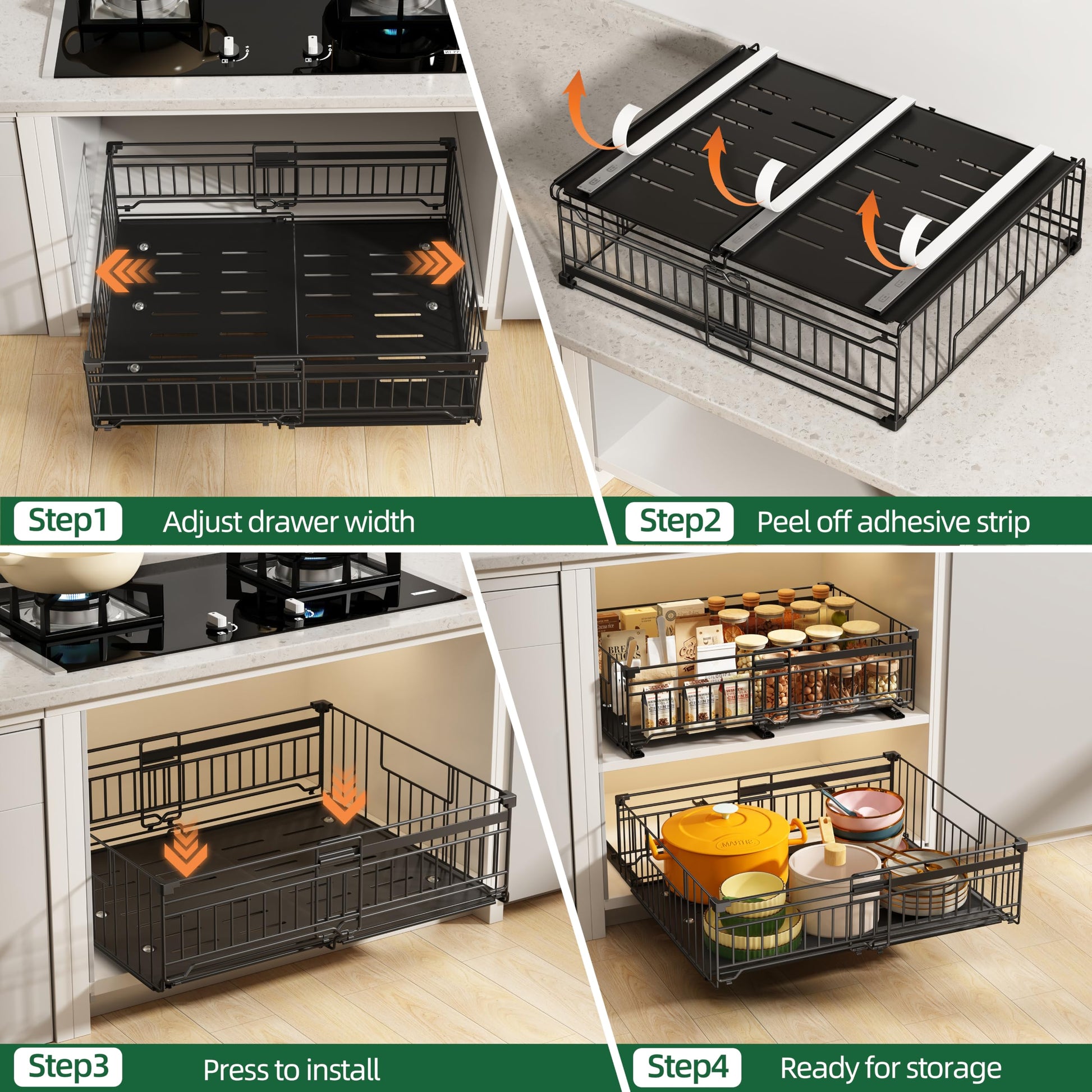 NETEL 2 Pack Expandable Pull Out Cabinet Organizer, 16.5" Deep