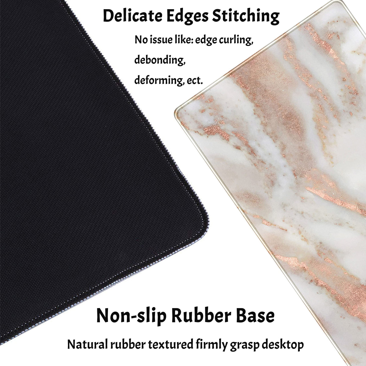 Rose Gold Marble Desk Mat Cute Desk Decor Mouse Pad, Abstraction Metallic Luxury Large Gaming