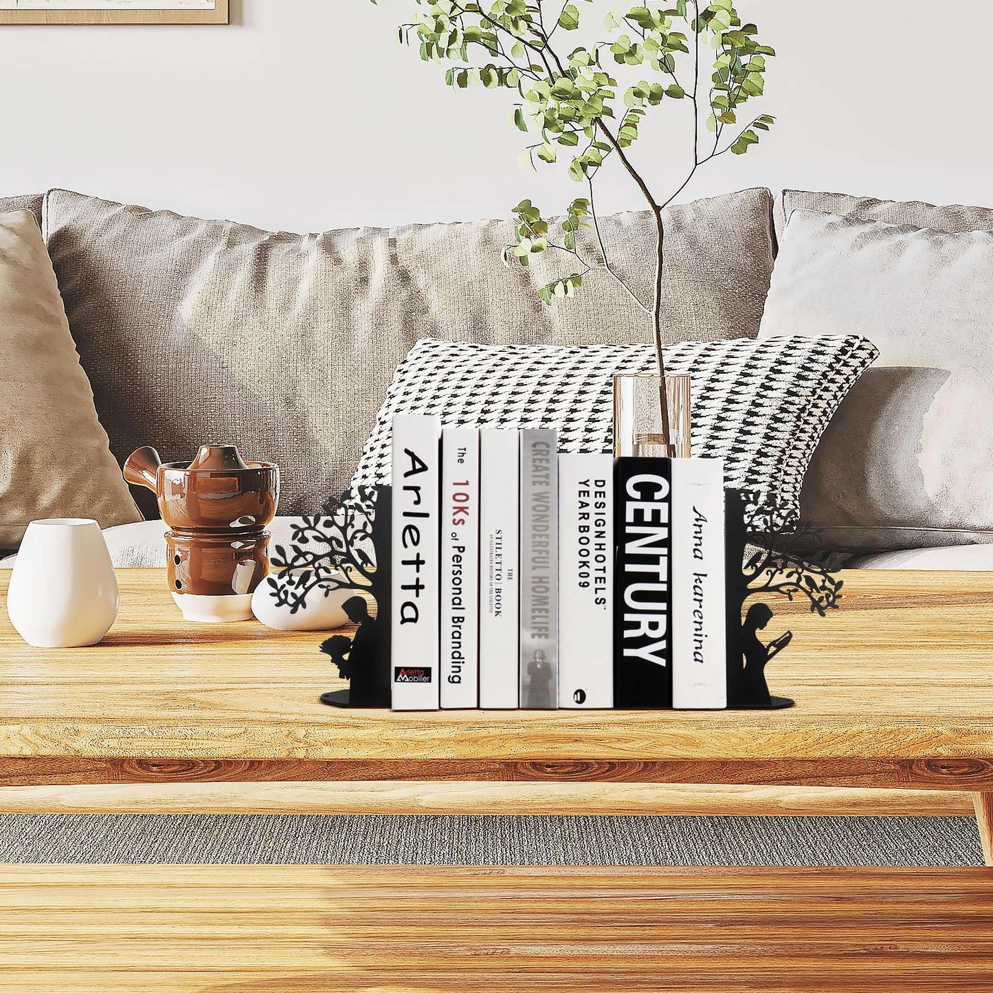 Tree of Life Bookends Decorative Couple Book Ends for Shelves (Black)