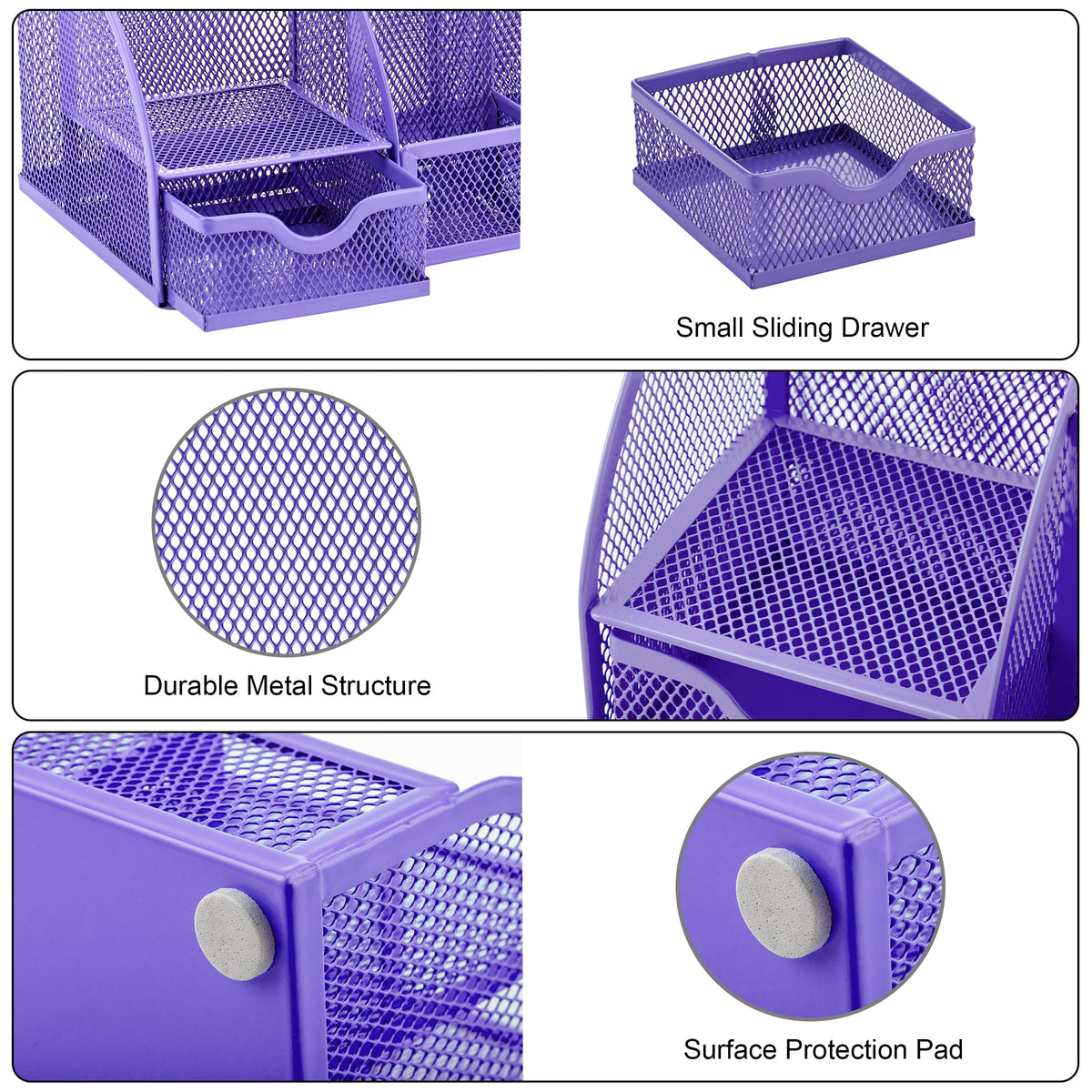 Exerz Metal Mesh Desk Organizer 7 Compartments Drawer Tidy Caddy Purple