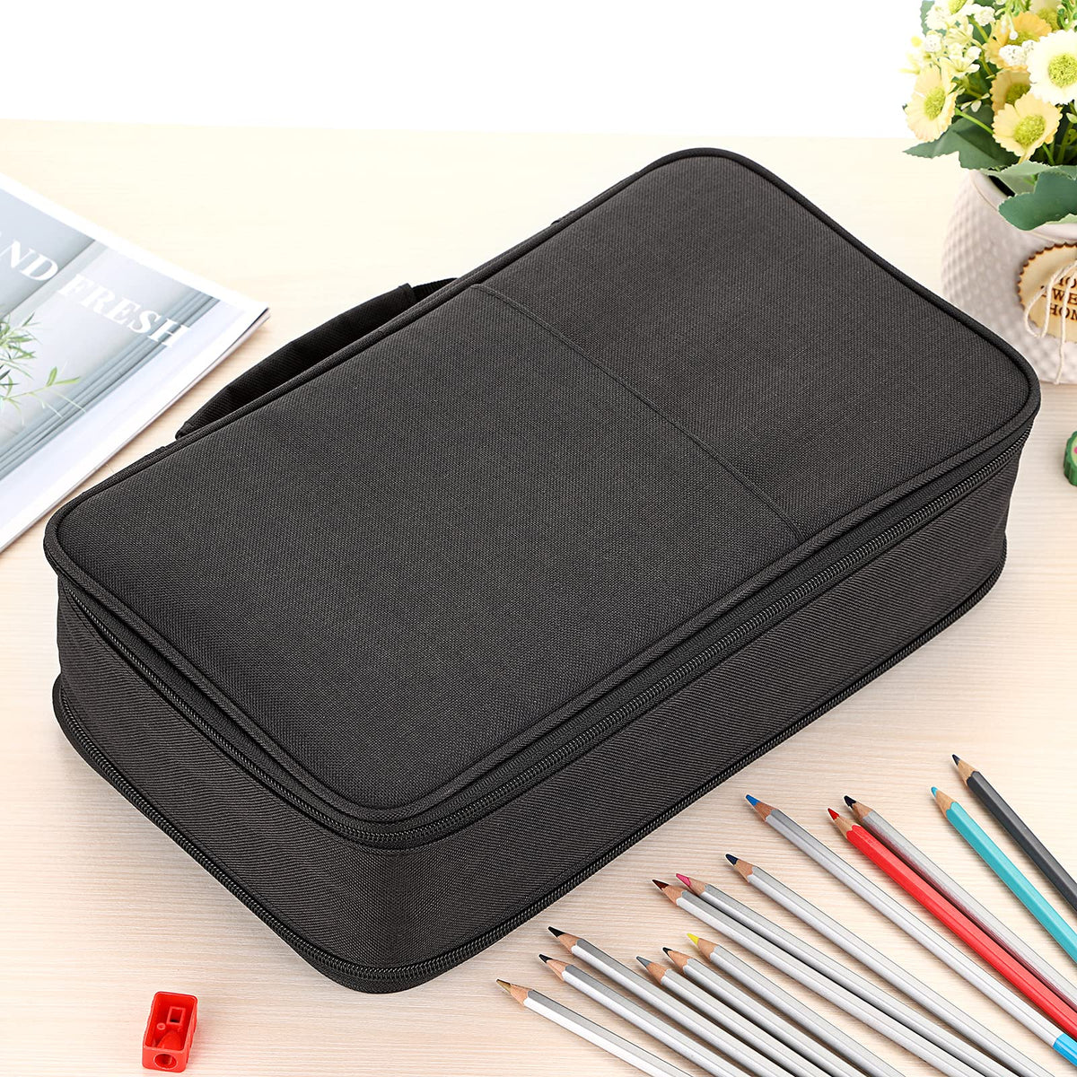 BTSKY Colored Pencil Case 360 Slots Pencil Bag Organizer High Capacity Holder with Double Zippers