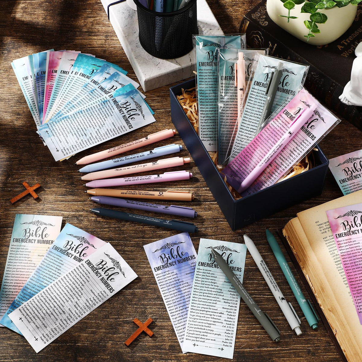Feifeiya 50 Sets Christian Pens Bible Verse Gifts, Watercolor, English