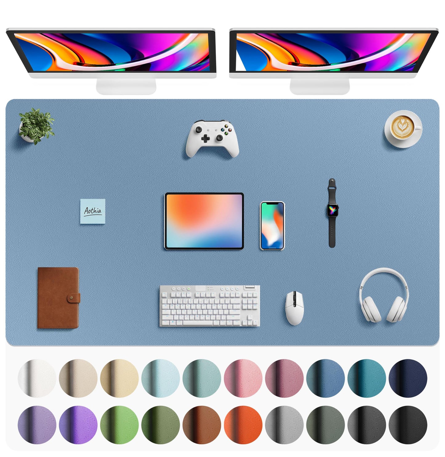 Aothia Faux Leather Desk Mat - Large Mouse Pad, Non-Slip PU Leather Blotter, Waterproof Writing