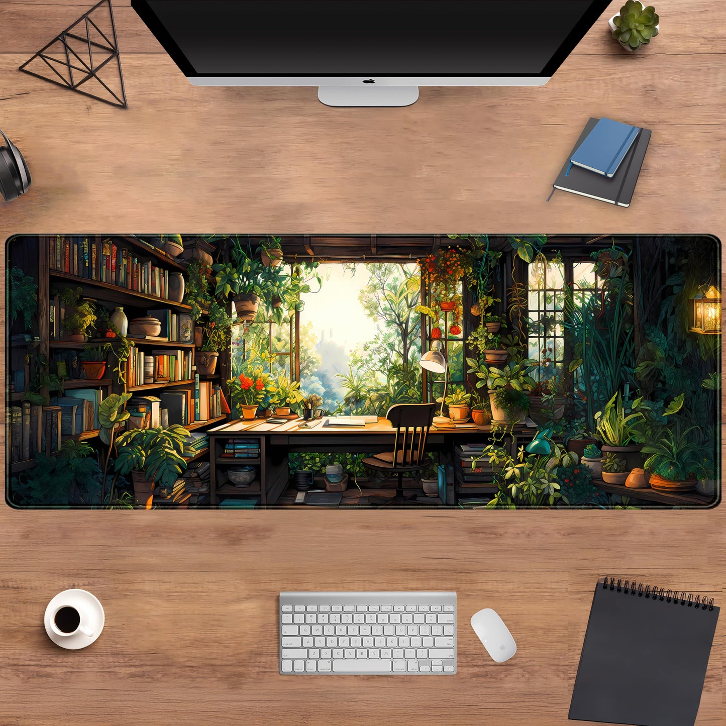 Green Kawaii Desk Mat Plant Floral Mouse Pad Cute XL Large Desk Pad Gaming Mousepad Lofi Desk Matt