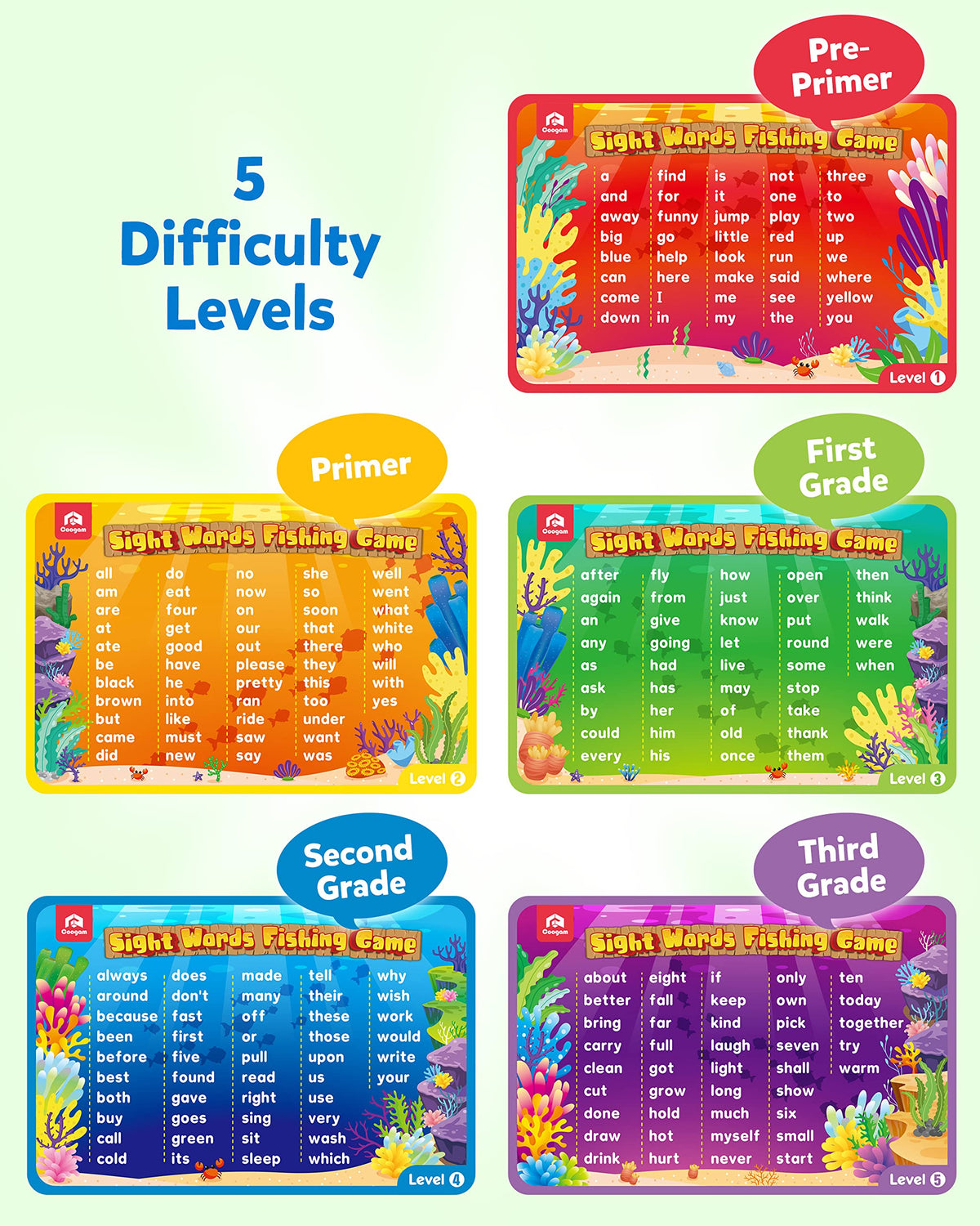 Coogam Wooden Magnetic Fishing Sight Words Game Learning Dolch Word Flashcards Montessori