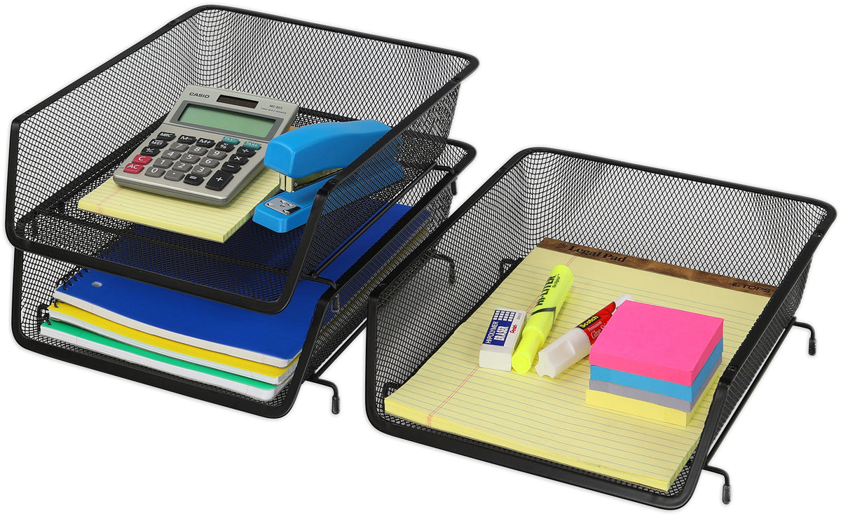 Simple Houseware Stackable Letter Tray Organizer, 3-Pack, Black
